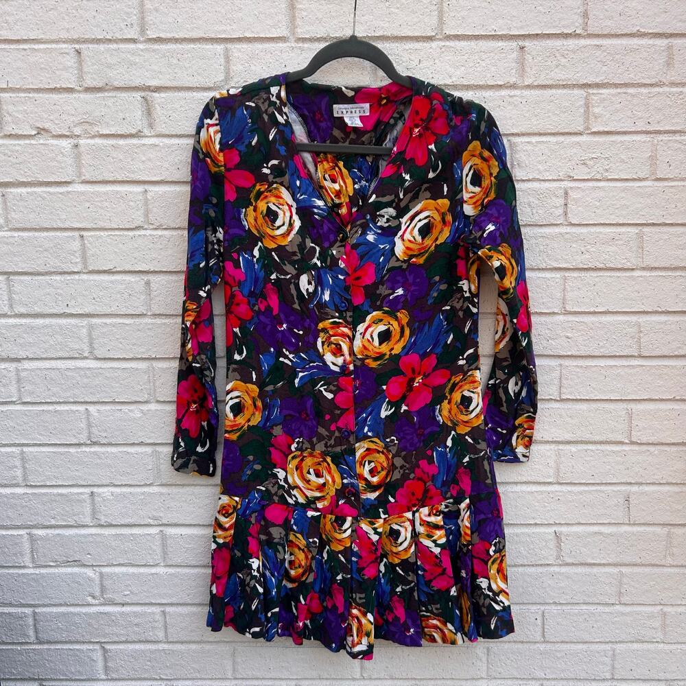 Vintage Express Compagnie Internacionale Floral Pleated Minidress Size Small